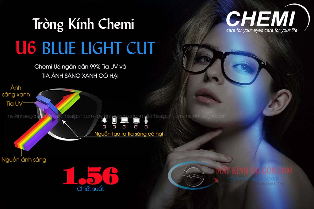 Tròng Kính 1.56 Chemi U6 BLUE LIGHT CUT